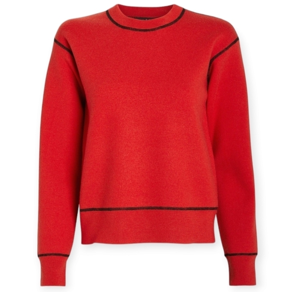 rag & bone Sweaters - Rag & Bone Extra  Fine Merino Wool Red Crew Neck Sweater with Black Seams Small